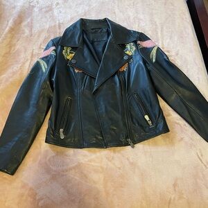 Velez Embroidered Black Leather Jacket